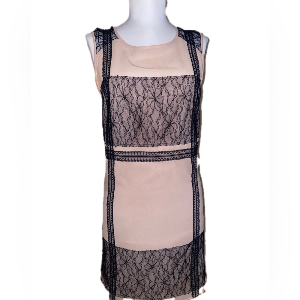 Tan and black lace shift dress